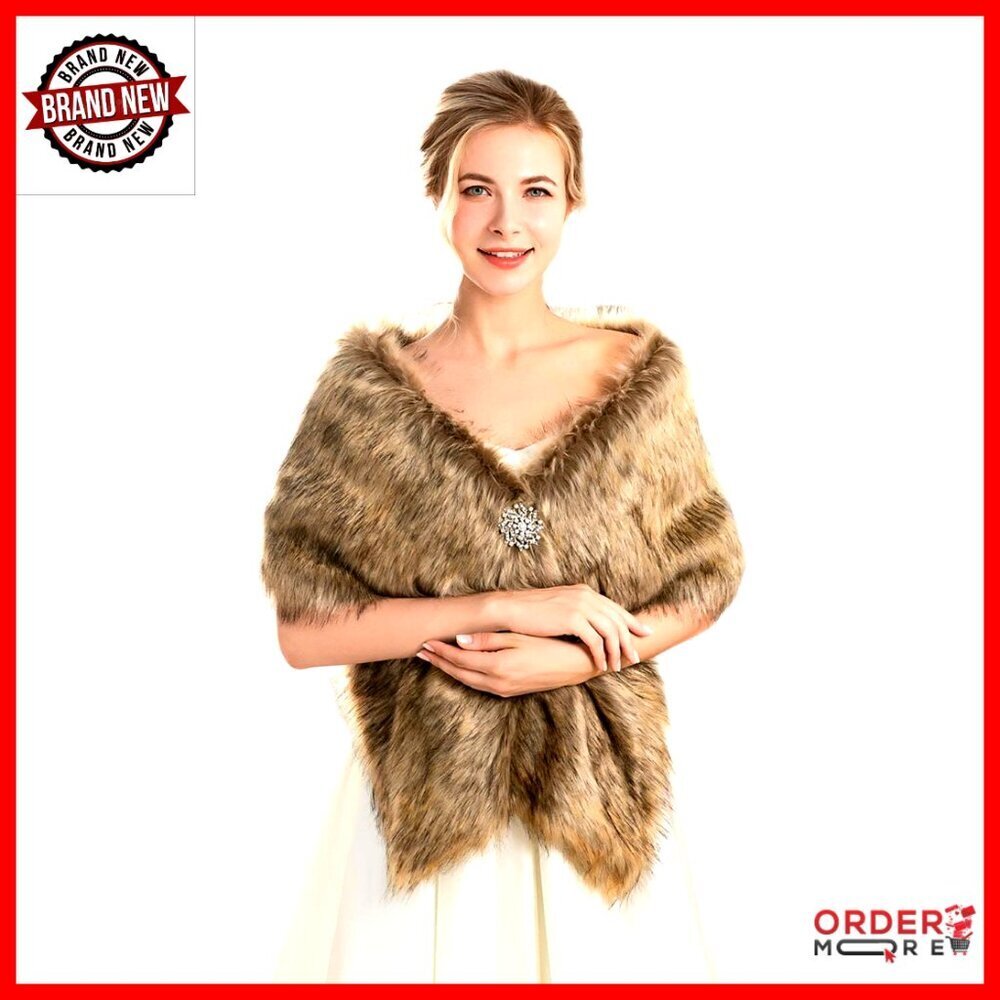 Long Faux Fur Wedding Wrap Shawl Stole Bridesmaids Accessory Free Size